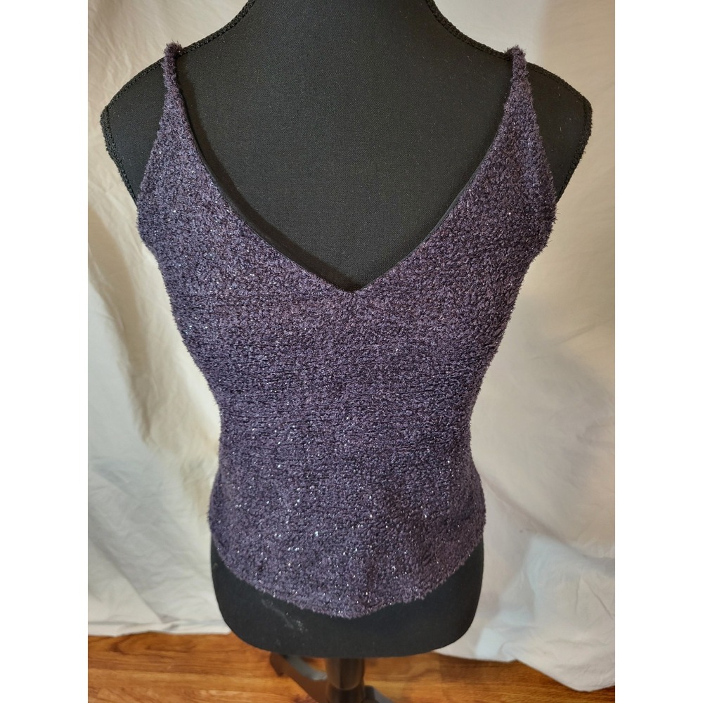 Vintage Y2K Pandora Navy Blue Fuzzy Sparkly Crop Tank Top Size L